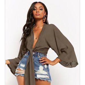 Olive green wrap crop top